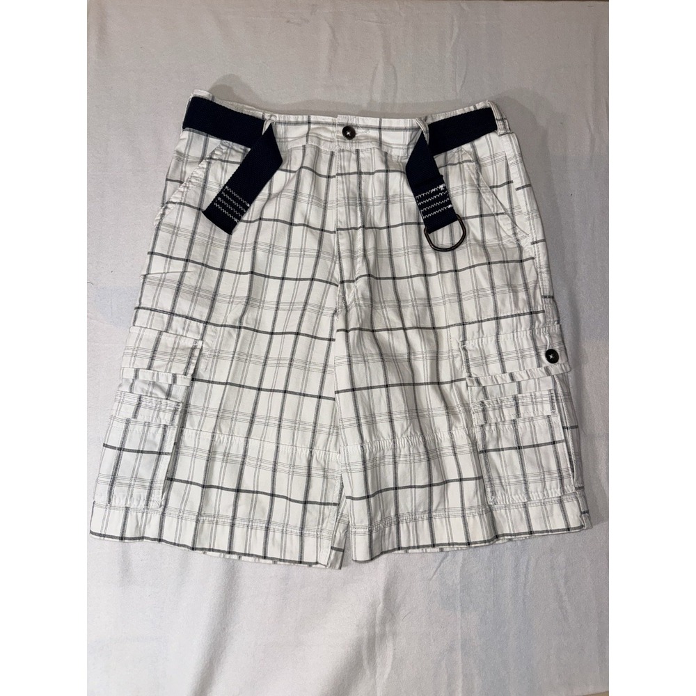 Levis Cargo Shorts Men 36x11 White Plaid Flap Back Pockets Baggy Skater Y2K.